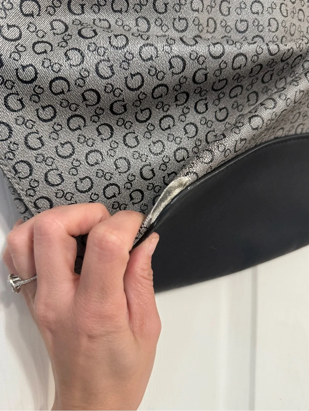 GUESS Gray Monogram Tote with Black Trim and Braided Handles